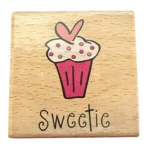 Katie & Co Cupcake With Heart Sweetie Rubber Stamp